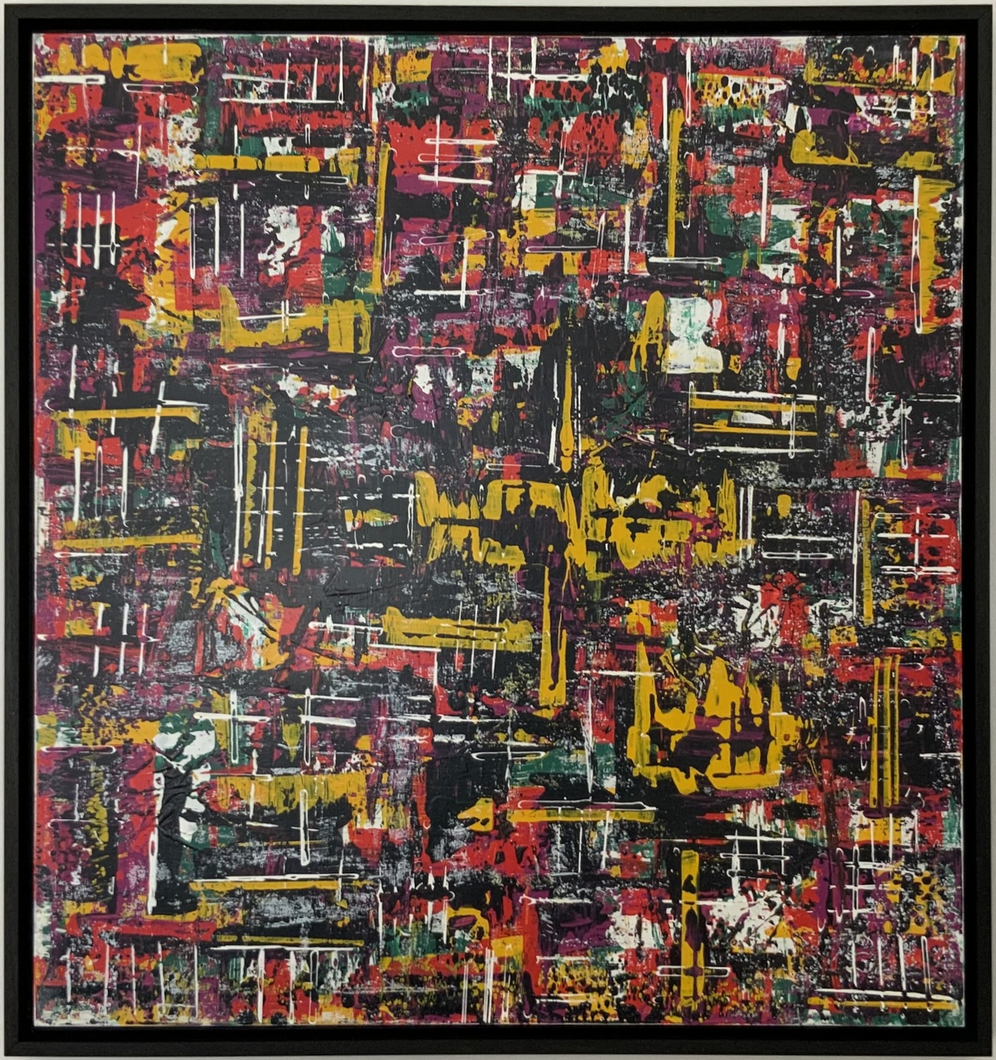 Abstract painting in red, yellow and purple
