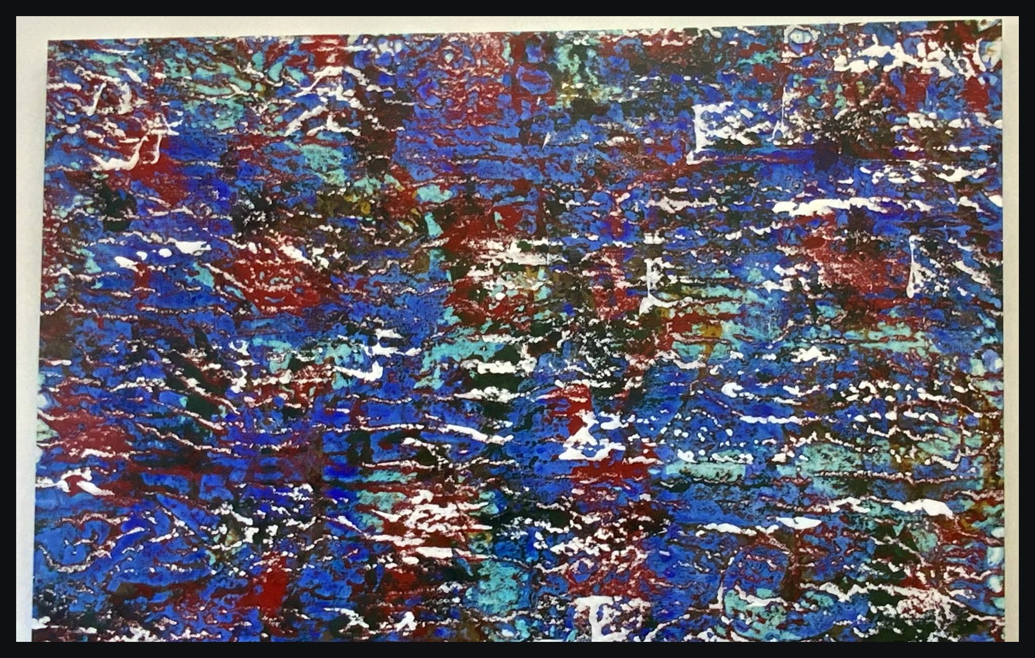 Abstract painting in blue, teal and red